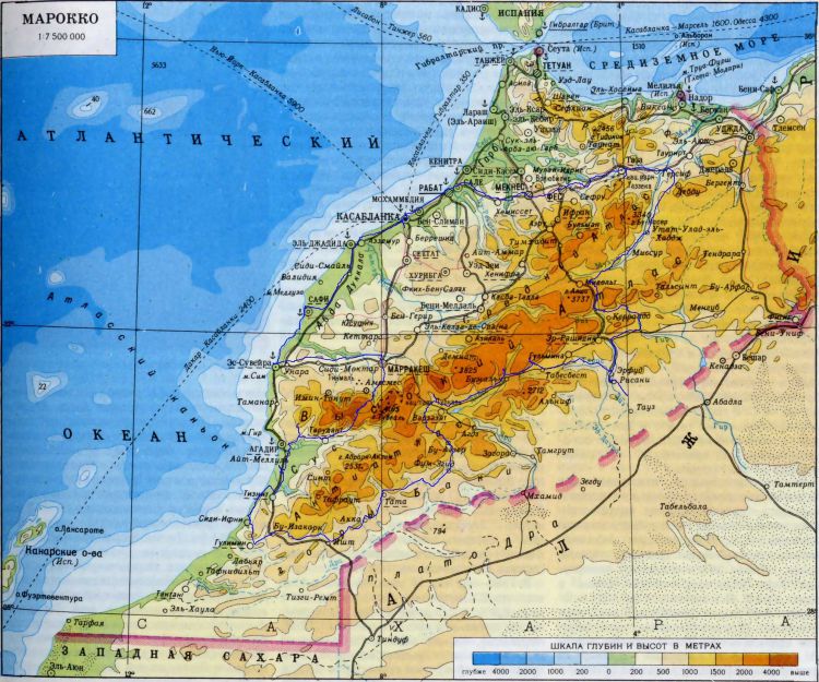 Физическая карта Марокко